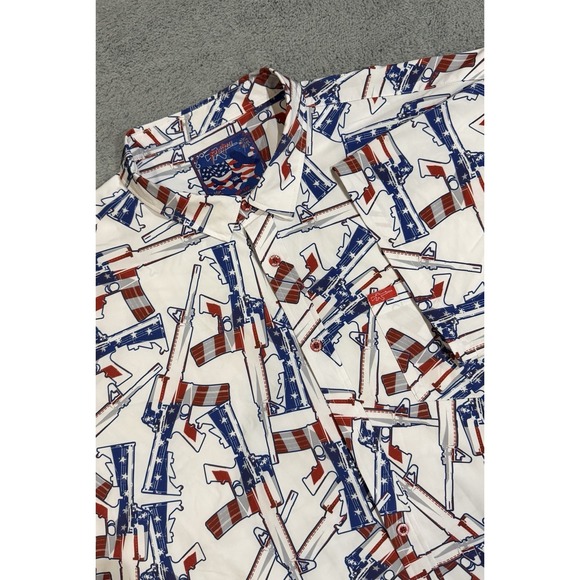 Retro Rifle Other - Retro Rifle Men 4XL THE 4TH Performance Short Sleeve Button Shirt Red White Blue